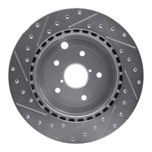 Subaru WRX STI Brake Rotor (1) - Rear Right - R1 Concepts - Drilled & Slotted - Silver - `08-`20